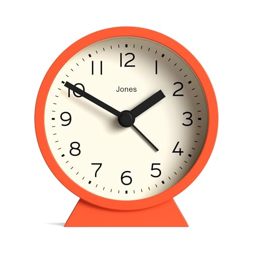 Jones Clocks® Midnight mini alarm clock | Contemporary design | Orange | Stylish, compact and functional for bedside, desk or shelf