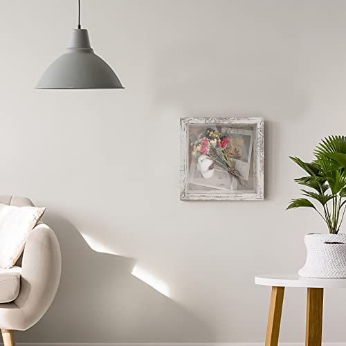 Image of GraduationMall 8x8 Wood Shadow Box Frame Glass Door Display Case with Linen Back and 6 Stick Pins,1.5 inches Interior Depth,Ideal for Memorabilia Pictures Flowers Medals Tickets Rustic White