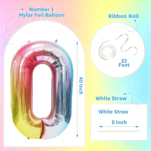 Image of Rainbow Number Balloons Birthday Balloons - Giant Number 0 Balloon 40 inch, Numbers Balloon Birthday Decorations, Rainbow Party Supplies for Baby Shower