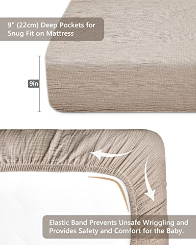 Image of Crib Sheets for Baby Boy Girl 2 Pack, Fitted Crib Mattress Sheet 28 inch x 52 inch, Muslin Toddler Bedding with Neutral Style, Nursery Bedding Essentials (Beige & Sage)