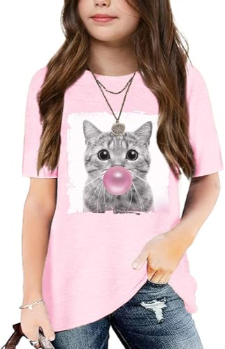 Image of Graphic Tees for Girls Kids Summer Tops Crewneck Short Sleeve T Shirt 5-14 Years