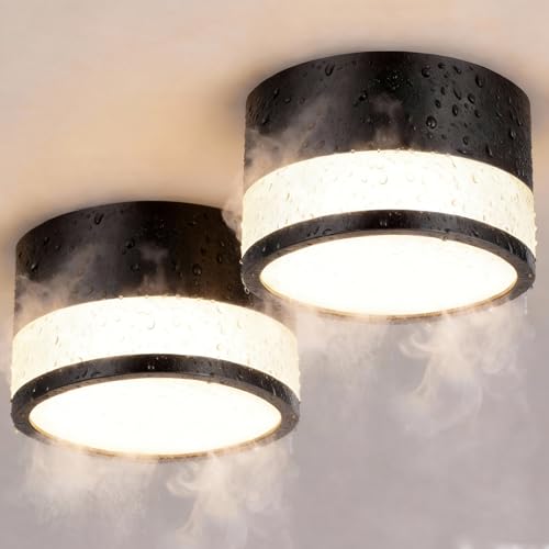 2 Pack Focos Superficie Negros Salon Bano, Aplique Techo Led Cilindrico, IP44 Foco Interior Pasillo Techo Pequeno, 12W Ojo De Buey Led Superficie, Holofote Pretos, 10cm Black Surface Mounted Spotlight