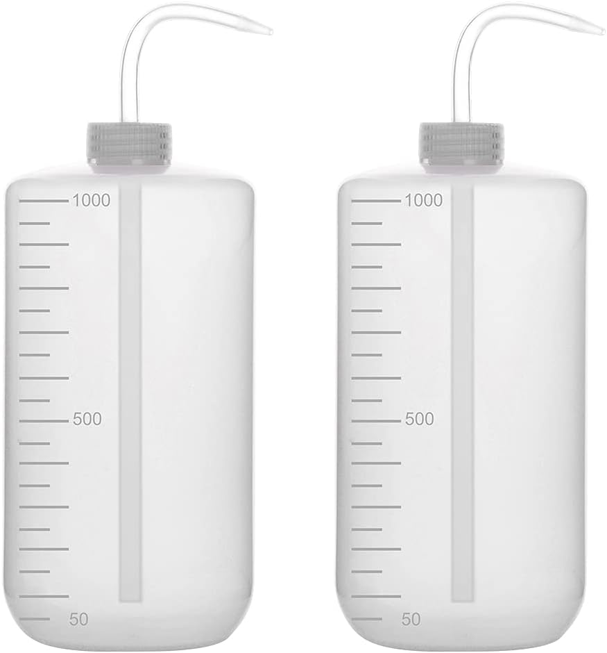 stonylab Chemical Wash Bottle, 2-Pack Plastic Safety Lab Squeeze Wash Bottle, LDPE with Narrow Mouth, 1000 ml / 2 Bottle