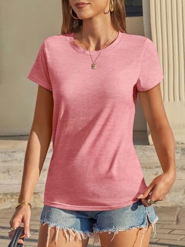 Image of UNCLECAT Womens Short Sleeve Tops Summer Basic T Shirts Crewneck Causal Tee | Solid Color, Trendy Fashion Clothes, Casual Basic Tee