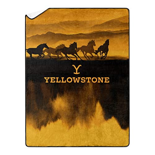 Northwest Yellowstone Oversized Silk Touch Sherpa Throw Blanket, 60' x 80', Wild Horses