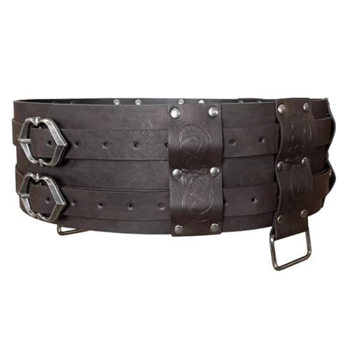 Gutol Ceinture corset ajustable marron style chevalier, en cuir PU, large ceinture gourmette médiévale viking vintage avec boucles pour hommes et femmes (couleur café)