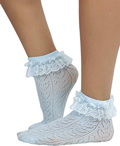 ToBeInStyle Women’s Indie Girl Ruffle Trim Heart Net Design Ankle High Fashion Socks3