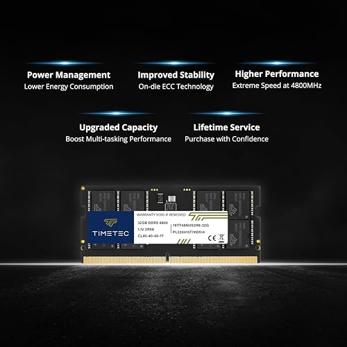 Image of Timetec 32GB DDR5 4800MHz PC5-38400 Unbuffered Non-ECC 1.1V CL40 2Rx8 Dual Rank 262Pin SODIMM Laptop Memory RAM Module Upgrade (32GB)