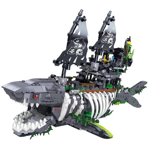 Pirate Ship Set Ghost Shark Pirate Ship Mini Building Blocks Set(1155PCS) Building Set Model Toys Gifts for Kid and Adult,Interesting Gifts for Pirate Ship Enthusiasts