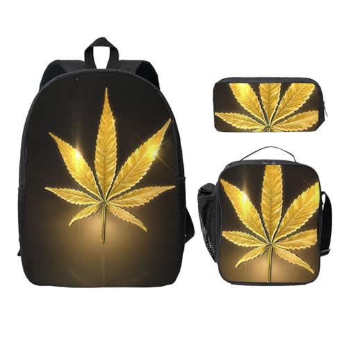 Sac à dos noir EdWal à imprimé cannabis doré pour le collège