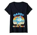 donna papà del compleanno shark papà abbinamento famiglia maglietta con collo a v