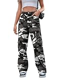 IVIR Camo Pants Women Wide Leg High Waisted Cargo Pants with Pockets Combat Military Trousers Camouflage XS