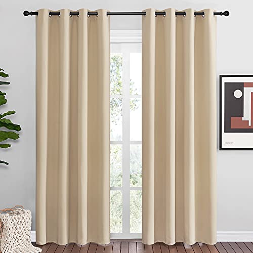 Image of NICETOWN Bedroom Room Darkening Draperies - Home Fashion Thermal Insulated Solid Grommet Room Darkening Window Curtains for Hall Room (1 Pair, 55 inches Wide by 86 inches Long, Beige)