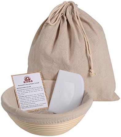 Round 10 inch Banneton Proofing Basket Baking Set (1000g Dough) for Rising Sourdough Bread with Bowl Scraper & Brotform cloth Liner & Artisan Bread Loaf Bag