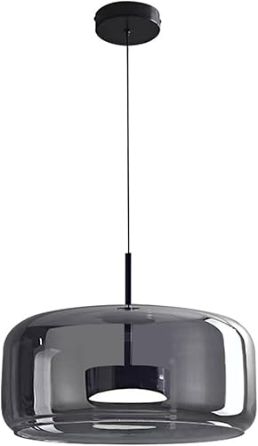 Modernas lámparas colgantes LED de cristal, estilo de mediados de siglo, luces colgantes negras con boca gris ahumado, pantalla de vidrio soplado,