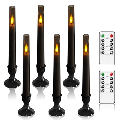 Flameless Taper Candles,with Remote and Timer Flickering Flameless Candles,6 Pack Led Candles,with Base Battery Operated Candles， Taper Candles for Home, Wedding, Party (Grey)