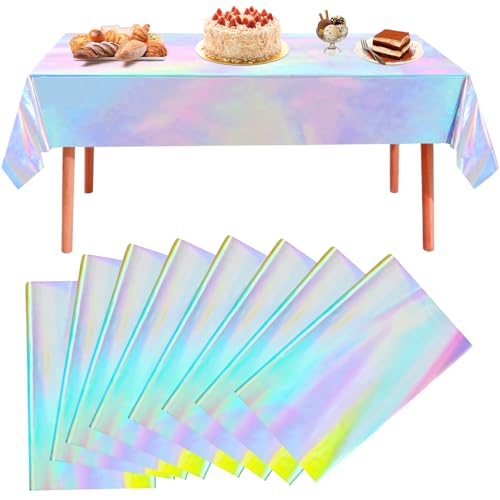 MCTNCT 8 Pièces Nappes en Plastique Irisé,Nappe Irisant Anniversaire,Nappe de Fête Brillantes, Imperméables Protection Décoration de Table, pour Mariage,...