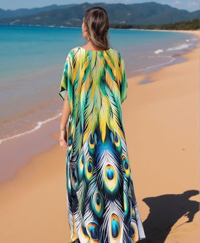 Image of IMAGEKOPE Kaftan Dresses for Women Plus Size Bathing Suit Cover up Vneck Batwing Dress Loose fit Moroccan Caftan mumu Dresses
