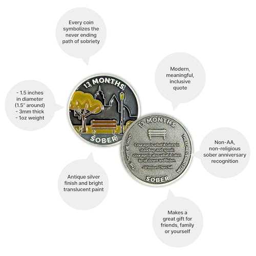 Image of The Achieve Mint 13 Months Sober Token | Thirteen Months Sober Chip | Non-AA Gift, Non-Religious Medallions for Men and Women Celebrating Sobriety