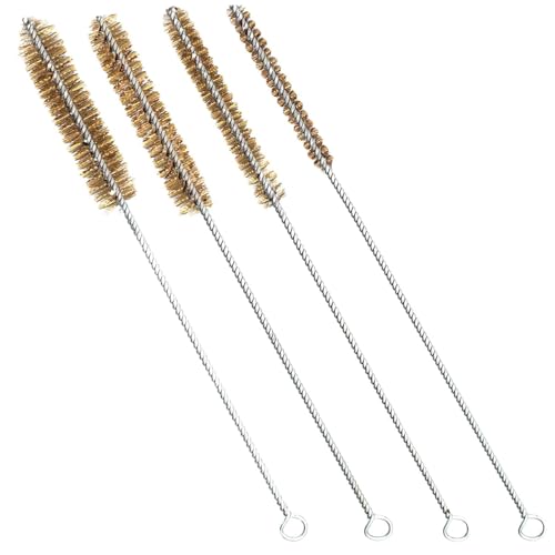 Juego de 4 cepillos de alambre, cepillo de latón para limpieza de tubos de latón, cepillo de alambre de acero inoxidable utilizado para tubos de limpieza de escorias (8 mm/10 mm/12 mm/15 mm)