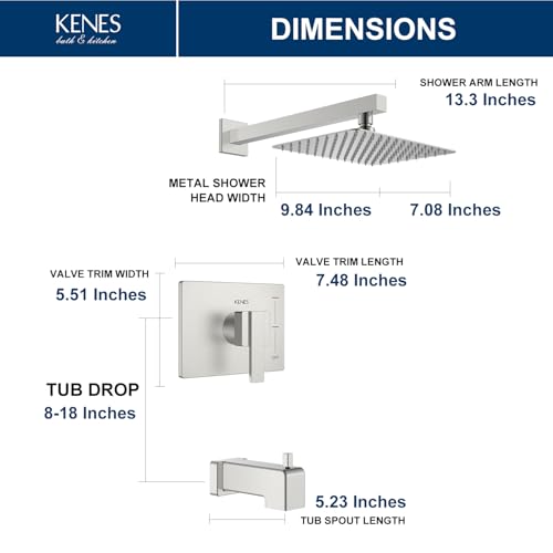 Image of KENES Brushed Nickel Shower Set with Tub Faucet, Tub and Shower Trim Kit