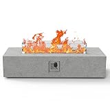 Essential Lounger 56 Inch Firepit Table for Outside, 50,000 BTU Rectangular Concrete Outdoor Firepit