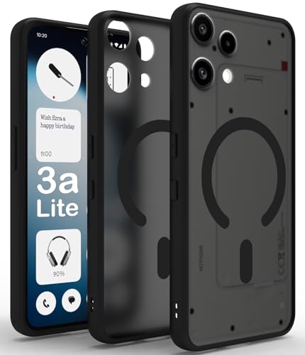 Image of RIGGEAR Shockproof Sleek Hybrid Armor Upgraded C-Shaped Magnetic Back Cover Case Compatible with MagSafe Accessories for Nothing Phone 3a Lite 5G (Smoke Black Matte PC + Black TPU Bumper)