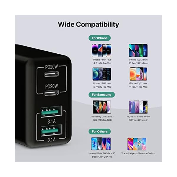 Cargador USB C 40 W, Carga rápida múltiple, Cargador USB de 4 Puertos - Imagen 4