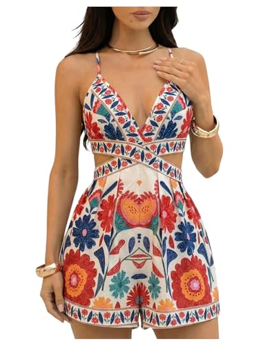 Mono corto con cuello en V profundo y estilo sexy outfit de mujer