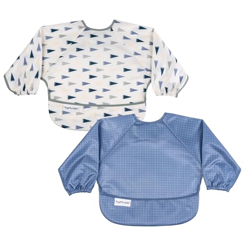 Image of Tiny Twinkle Long Sleeve Bib for Babies&Toddlers|2-Pack Waterproof Smock Bib for Eating|Machine Washable&Mess-Proof Feeding Essentials|Newborn Shower Gift(Varsity Flags,Grid,6-24M)