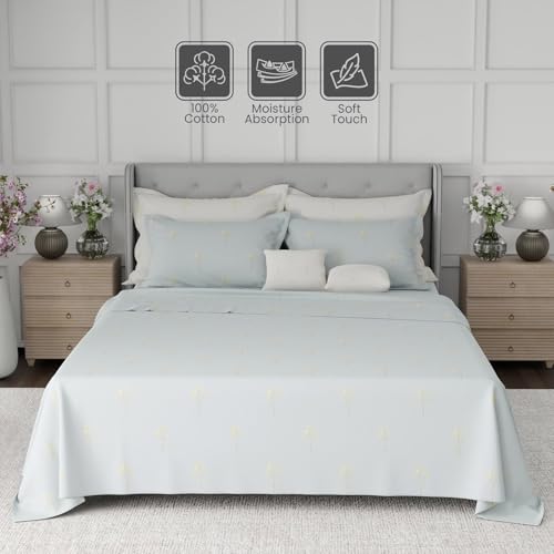 Image of BOUTIQUE LIVING Luxe Loom Blooming Dales 100% Cotton 600 TC Blue Floral King Bedding Set
