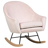  Beliani Silla Mecedora tapizada en Terciopelo Rosa con la Base de Madera Clara Estilo Glam Moderno Oxie