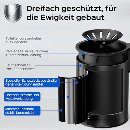 HAMITOR Klobürste Silikon Edelstahl - Toilettenbürste Schwarz Wandmontage - ein Ohne Bohren einfache reinigung- Edelstahl Wc Bürste Langlebig und Rostfrei - mit schnell trocknendem halter Badmöbel Set
