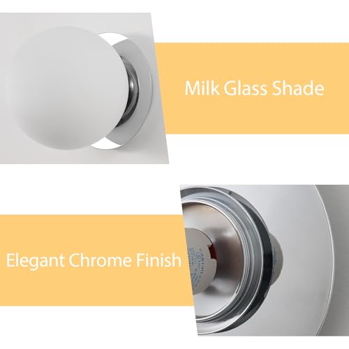 Image of Modern Chrome Globe Wall Sconce，Single Light with Milk Glass Shade | 6 inch Minimalist Spherical Vanity Sconces,Contemporary Small Brass Ball Lights Fixture for Entryway Bedside Bathroom,E26 Base