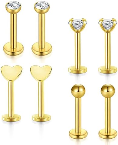 Incaton 16G Cartilage Earring Flat Back Sutd Earrings for Women Stainless Steel Helix Tragus Conch Hoop Piercing Earrings Star Cross Butterfly Heart Shiny CZ Cartilage Earrings