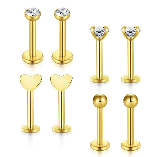 Incaton 16G Cartilage Earring Flat Back Sutd Earrings For Women Stainless Steel Helix Tragus Conch Hoop Piercing Earrings Star Cross Butterfly Heart Shiny Cz Cartilage Earrings #TOP14