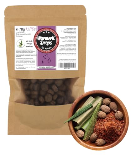 Wurmerli - Golosinas para gatos y aperitivos para gatos, sin azúcar y sin trigo, con aloe vera y nogal verde, para gatos jóvenes, piezas pequeñas y secado suave, 180 unidades, fabricado en Alemania