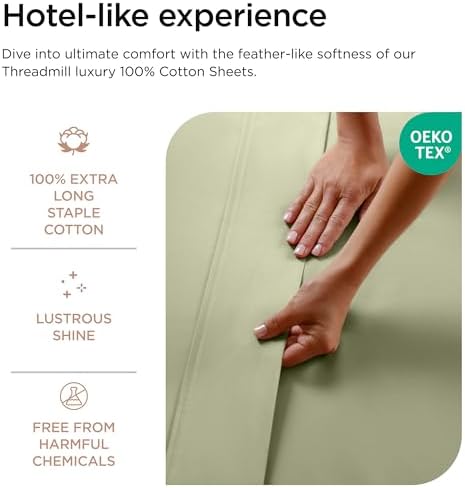 Threadmill 100% Cotton Sheets for Full Size Bed - 600 Thread Count Full Bed Sheets Set with 16β Deep Pocket - Sateen Weave 4-Piece Bedding Set with Cooling Effect, Sage Green - 3
