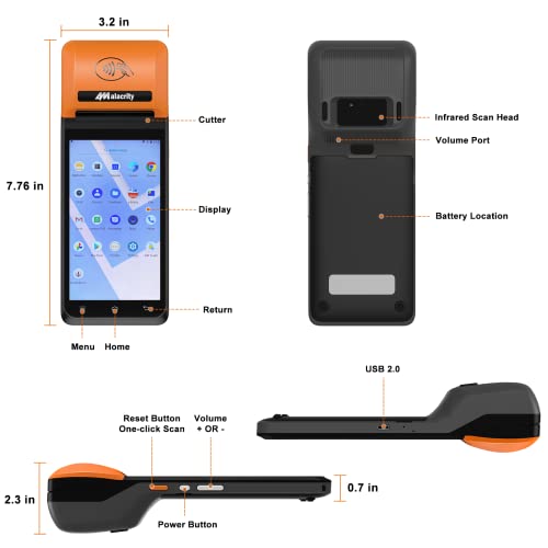 alacrity POS Receipt Printer, Handheld PDA Printer Mobile POS Machine 5.5\" Touch Screen 58mm Thermal Printer Android 8.1 Support 4G WiFi Bluetooth Communication Orange