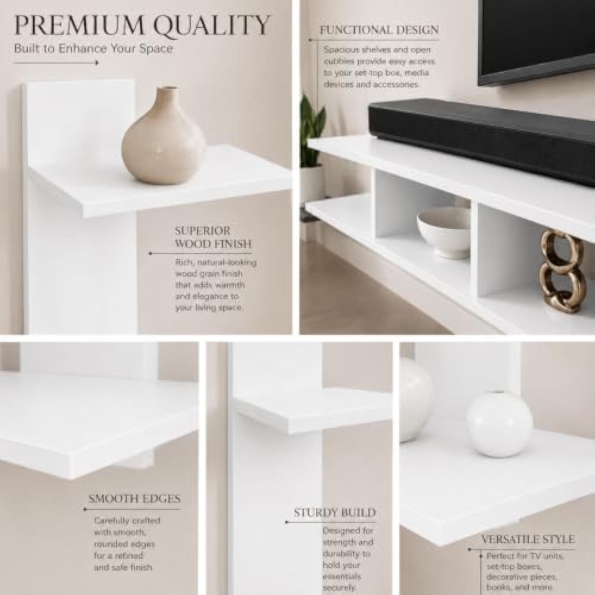 Wall Mount TV Unit Entertainment Set Top Box Stand with Shelves
