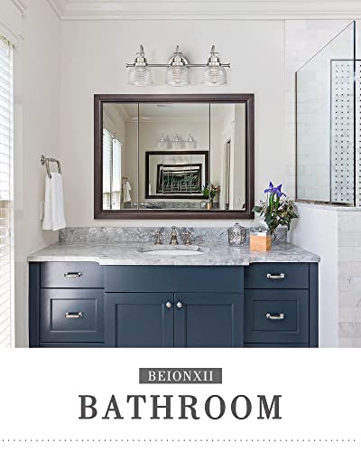 Beionxii Brushed Nickel Vanity Light, 3 Light Bathroom Lighting Fixtures Over Mirror Kitchen Sink Light, Ribbed Glass Shade (23.5" W X 9" H) #TOP7