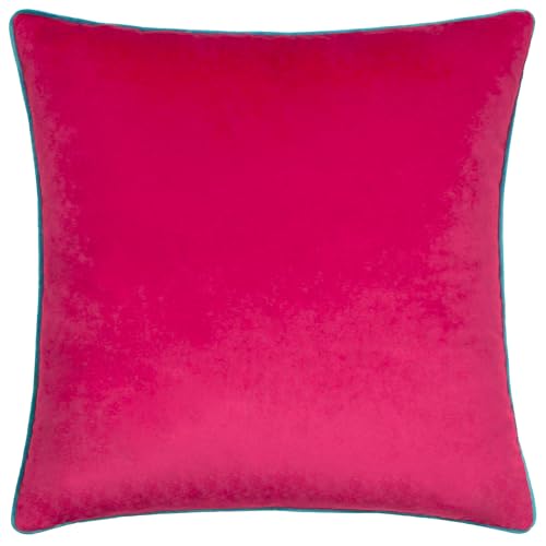 furn. Meridian Cushion Cover – Luxury Contrast Piped Velvet Decorative Case (Raspberry/Teal - 45x45cm)