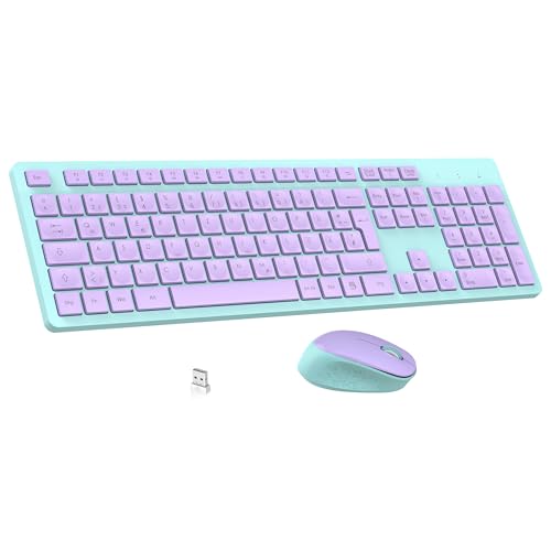 LeadsaiL K786 Tastatur Maus Set Kabellose, Tastatur und Maus, QWERTZ Deutsches Layout Funktastatur mit Maus, Flüsterleiser Tastenanschlag, 2.4 GHz mit 2-in-1 Nano Empfänger für PC/Laptop (Lavander)