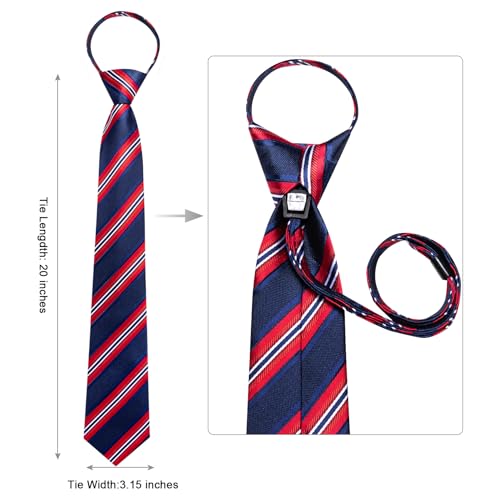 Image of Hi-Tie Zipper Ties for Men Pre-tied Tie Set Lapel Pin Pocket Square and Cufflinks Formal Business Wedding Adjustable Necktie