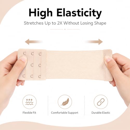Image of 12 PCS Bra Extenders 3 Hooks, Elastic Extension Strap for Women, Comfortable and Soft Plus Size Bra Extender (Black, White, Nude, Beige)