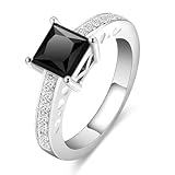 Boieiyftrp Black Moissanite Engagement Rings for Women, D Color VVS1 doubel band Princess Cut Solitaire half eternity S925 Sterling Silver Plated 18k White Gold Wedding Promise Anniversary RingSize(8.5)