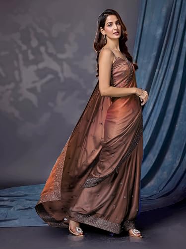 Image of TRENDMALLS Women's Rangoli Silk Embroidery Siroski Work Double Shade Saree with Blouse Piece
