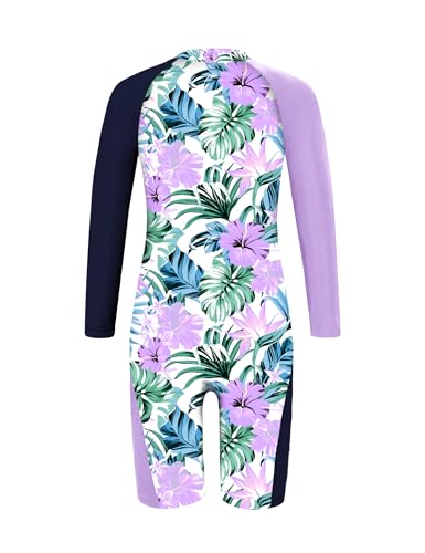 Image of Girls Rash Guard Swimsuits Toddler Long Sleeve Zipper One Piece Swimwear UPF 50+ Sun Production Bathing Suit for Kids