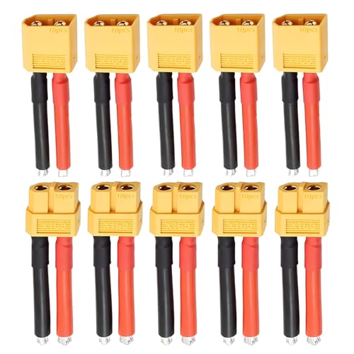 Tosiicop XT60 Stecker Kabel - 5 Paare XT60 Adapter Verlängerungskabel mit 12AWG Silikondraht für RC Lipo Akku Ferngesteuertes Auto Boot Outdoor-Akku 55mm (5 Female und 5 Male)