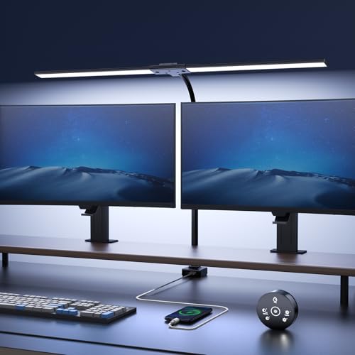 YICAIZI Schreibtischlampe LED Dimmbar - 1500LM 24W Klemmbar Büroschreibtischlampe mit Fernbedienung, 80CM Schwanenhals Schreibtisch Lampe USB-Ladeanschluss, für Büro & Zuhause, Schwarz